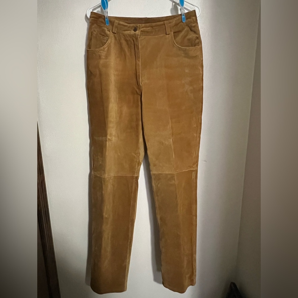 METROSTYLE Vintage Genuine‎ Suede Pants Camel Tan Lined Women's Size 10 Tall EUC